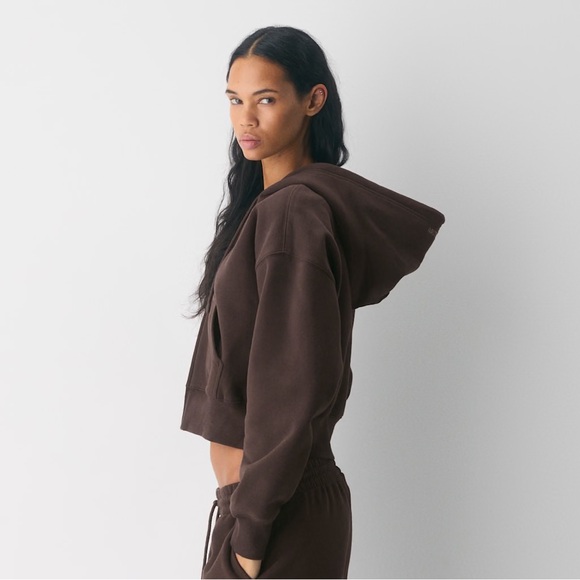 Aritzia TNA Brown Cozy Sweatfleece Boyfriend Boxy Zip Hoodie M - Picture 3 of 8